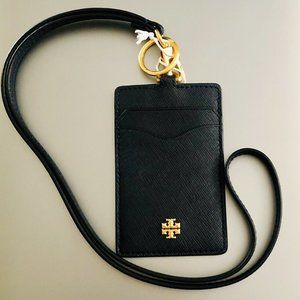 $129  NEW WITH TAG TORY BURCH Emerson Lanyard Navy  Leather ID/CREDIT CARD